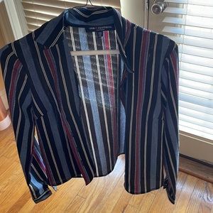 Cropped button up, xs, navy blue and maroon stripes